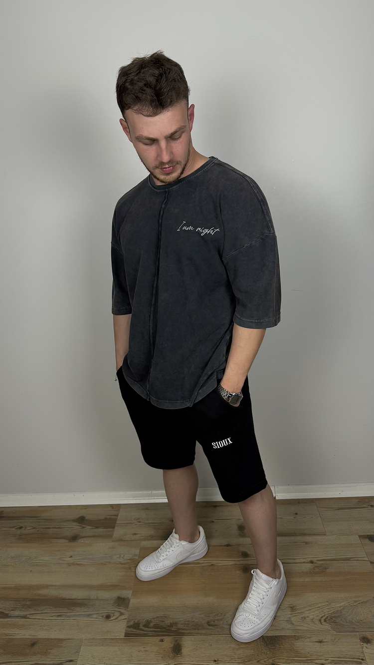 ANTRASİT NAKIŞLI OVERSİZE TİŞÖRT